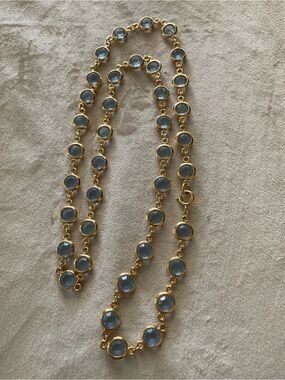 Rafaelian 30” Gold-Plated Blue Austrian Crystal Necklace - Women Jewelry